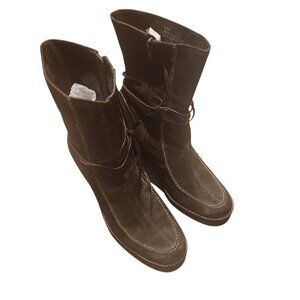 Franco Boots Wedge Heel Women's Size 7.5 Gray Dark Brown Ema Leather Side Zip